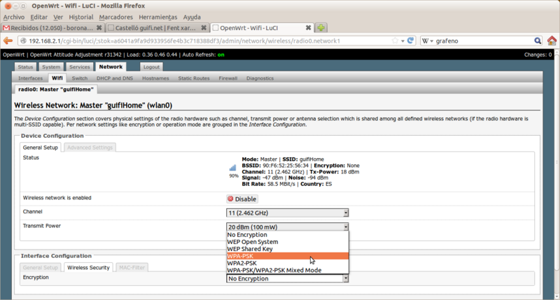 Poner clave WPA2 para el acceso wifi.